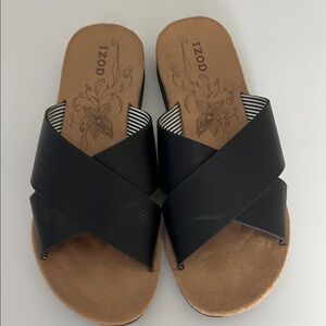Izod Black and Tan Slide Sandals Alyssa